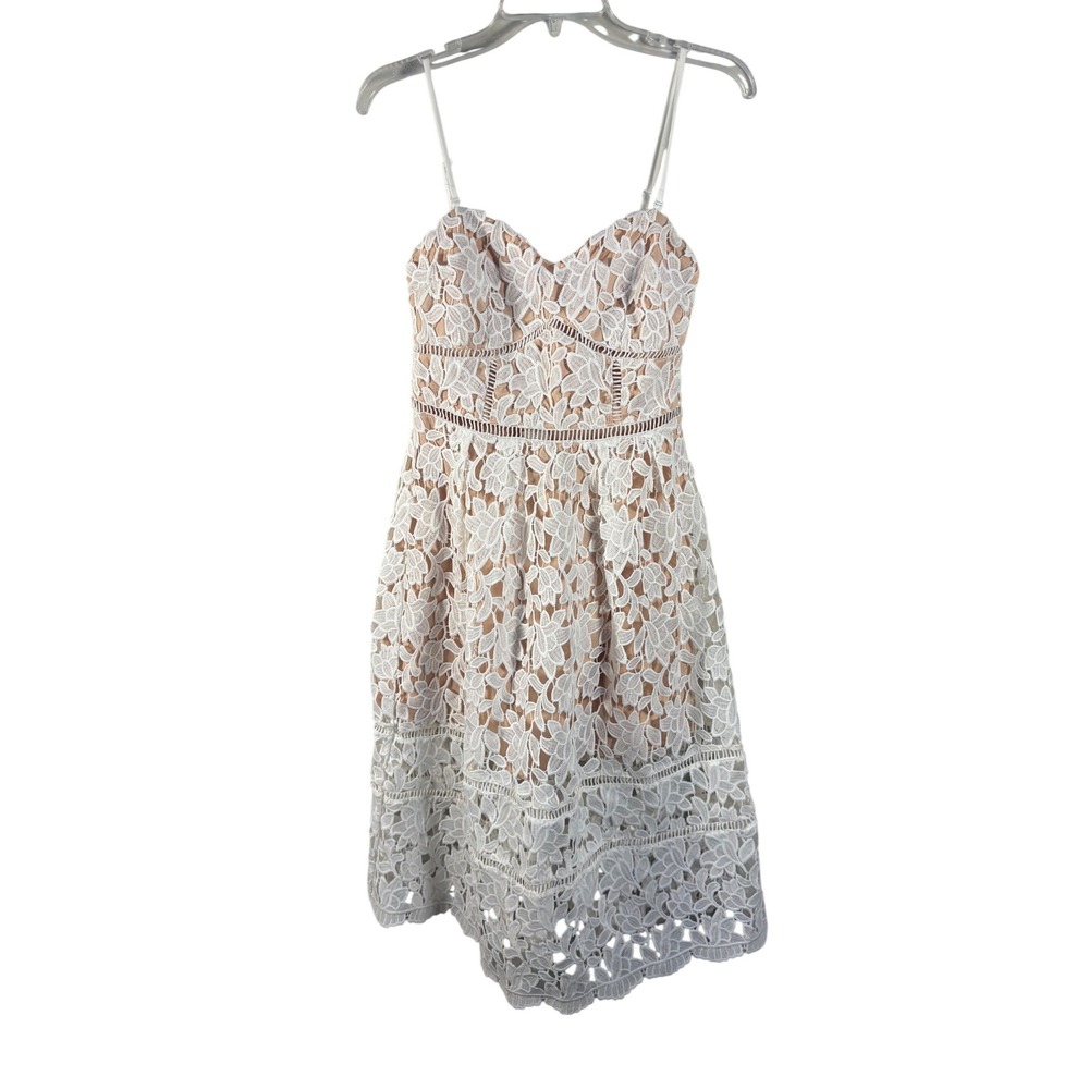 Just Me White Floral Lace Sweetheart Cocktail Dress Nude Lining‎ Small